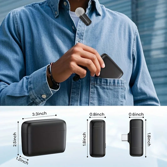 Wireless Lavalier Microphone with Charging Case Windproof Fleece Suitable for Phones Laptop Devices with Noise canceling MIC