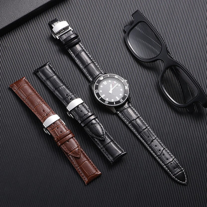 Butterfly Buckle Genuine Calfskin Leather Watch Starp Universal Replacment Watch Bands 12/13/14/15/16/17/18/19/20/21/22/23/24mm