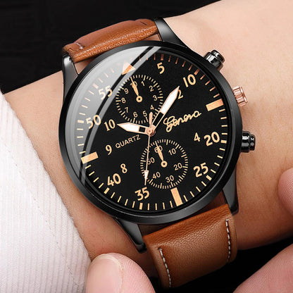 4PCS Fashion Arabic Dial Men Business Watches Vintage Bracelets Set Leather Band Quartz Wristwatch Relogio Masculino（Without Box