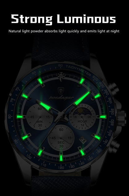 POEDAGAR Original Fashion Men Clock Luminous Waterproof Chronograph Date Man Wristwatch Leather Quartz Sport Men's Watches Reloj