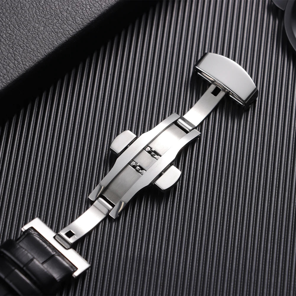 Butterfly Buckle Genuine Calfskin Leather Watch Starp Universal Replacment Watch Bands 12/13/14/15/16/17/18/19/20/21/22/23/24mm