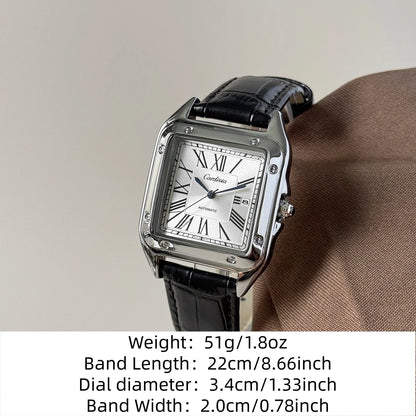 Men's Square Roman Numeral Quartz Watch, Luxury Stainless Steel Case, Black Leather Strap, Automatic Style Wristwatch, Waterproof, Business Dress Watch, Date Display, Elegant Watch, Suitable for Gentlemen's Casual and Formal