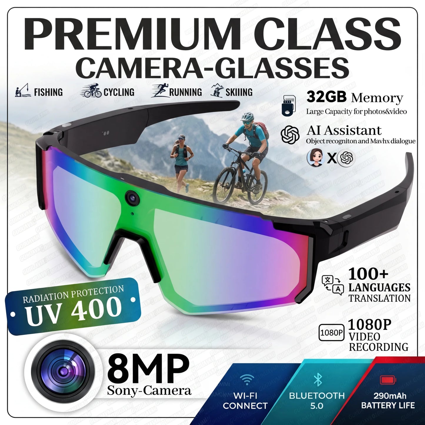 AI Smart Glasses with Camera 4K Video Recording Glasses Polarized Sports Sunglasses EIS Stabilization ual Mic Noise Canceling