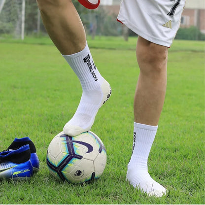 4 Pairs Men's Soccer Socks with Grip, Non Slip Anti Slip Athletic Socks with Cushion Pads for Football/Basketball/Hockey