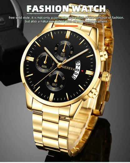2023 Fashion Men Gold Stainless Steel Watch Luxury Calendar Quartz Wrist Watch Mens Business Watches for Man Clock Reloj Hombre