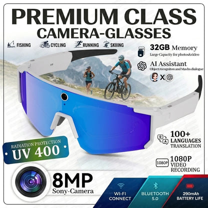 AI Smart Glasses with Camera 4K Video Recording Glasses Polarized Sports Sunglasses EIS Stabilization ual Mic Noise Canceling