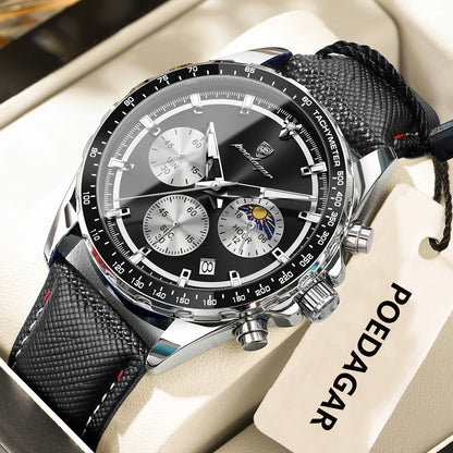 POEDAGAR Original Fashion Men Clock Luminous Waterproof Chronograph Date Man Wristwatch Leather Quartz Sport Men's Watches Reloj