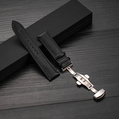 20mm 22mm Leather Watchband for Samsung Galaxy watch 7/6/5/4 40/44mm 5pro 45mm Butterfly Clasp Strap for Huawei watch GT2-3 42mm