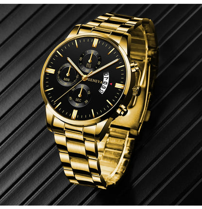 2023 Fashion Men Gold Stainless Steel Watch Luxury Calendar Quartz Wrist Watch Mens Business Watches for Man Clock Reloj Hombre
