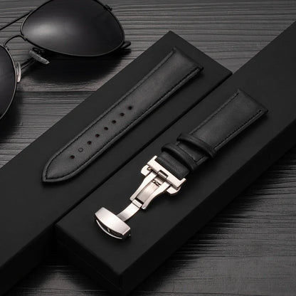 20mm 22mm Leather Watchband for Samsung Galaxy watch 7/6/5/4 40/44mm 5pro 45mm Butterfly Clasp Strap for Huawei watch GT2-3 42mm