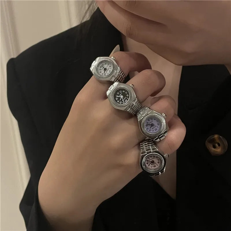 Ring Watch New Hot Selling Creative Alloy Shell Finger Circular Dial Couple Men And Women
