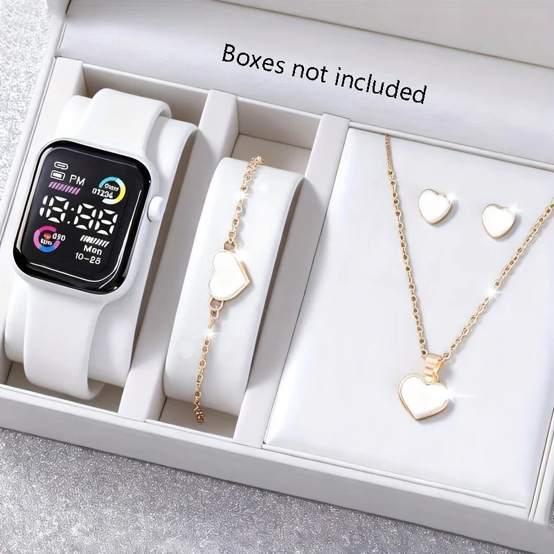6-piece set of fashion electronic watch necklace earrings ring set for teenagers boys and girls, the best choice for frien watch for women women watches