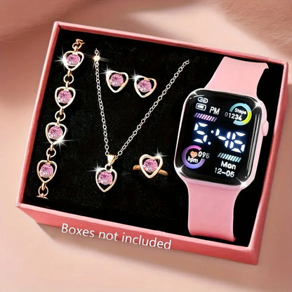 6-piece set of fashion electronic watch necklace earrings ring set for teenagers boys and girls, the best choice for frien watch for women women watches