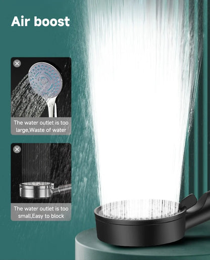 5 Modes Pressure Boost Shower Head Multifunction Adjustable Large Water Shower Nozzle Massage Bathroom Accessory