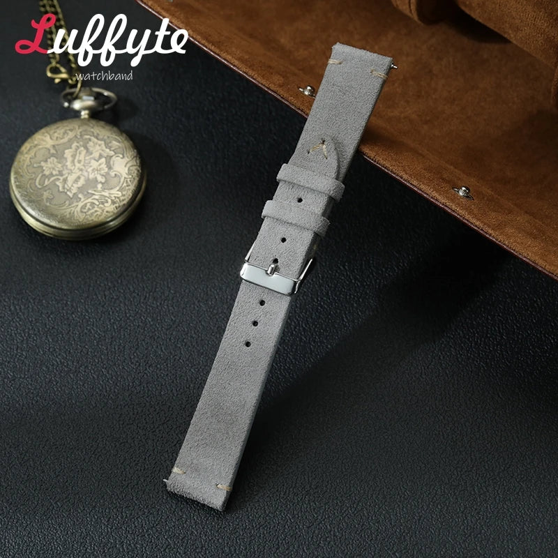 Vintage Suede Leather Watch Band 18mm 20mm 22mm Handmade Men Women Wristwatch Strap Quick Release Smartwatch Watchband