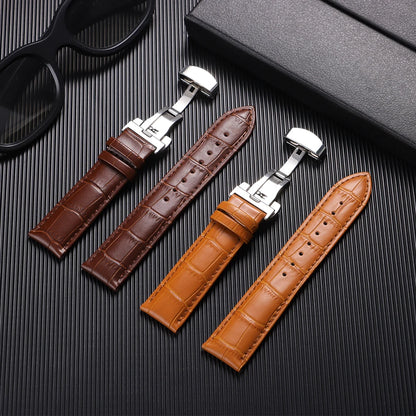 Butterfly Buckle Genuine Calfskin Leather Watch Starp Universal Replacment Watch Bands 12/13/14/15/16/17/18/19/20/21/22/23/24mm