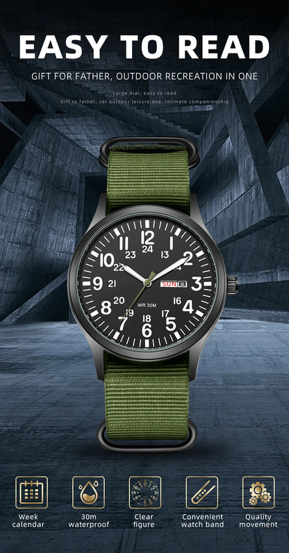 2024 TPW Field Watch Easy Reading Fabric Strap 24 Hours Display Quartz Movement