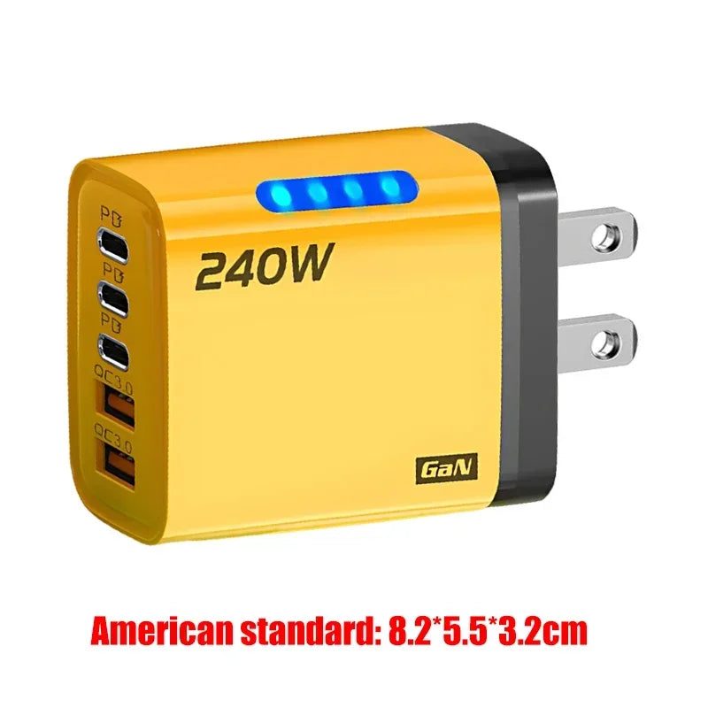 5-in-1 GaN 240W Fast Charger  Desktop Charger USB Type C Charger Fast Charging Quick Charge 3.0 Adapter For iPhone SamsungHuawei
