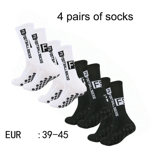 4 Pairs Men's Soccer Socks with Grip, Non Slip Anti Slip Athletic Socks with Cushion Pads for Football/Basketball/Hockey