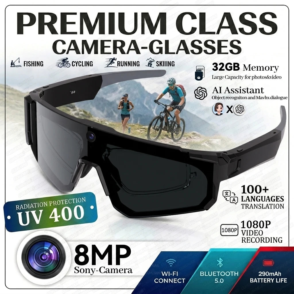 AI Smart Glasses with Camera 4K Video Recording Glasses Polarized Sports Sunglasses EIS Stabilization ual Mic Noise Canceling