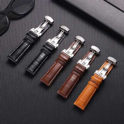 Butterfly Buckle Genuine Calfskin Leather Watch Starp Universal Replacment Watch Bands 12/13/14/15/16/17/18/19/20/21/22/23/24mm