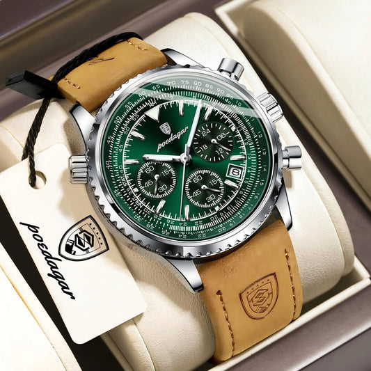 POEDAGAR Business Men Wristwatch Waterproof Luminous Date Chronograph Sport Man Clock Leather Quartz Fashion Men's Watches Reloj