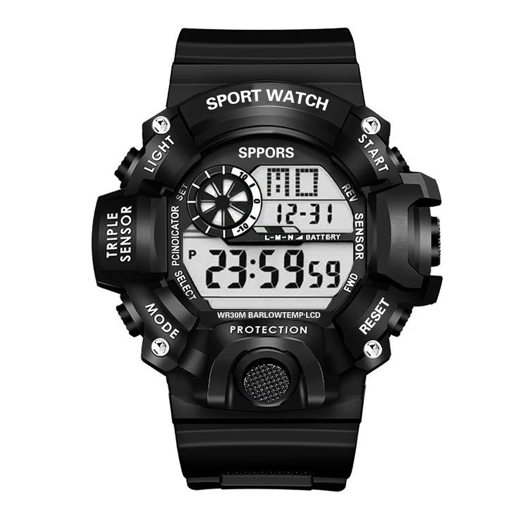 Men's Watch Fashion Sports Electronic Wristwatch Large Dial Multifunctional Waterproof Luminous Alarm Kids Male's Military Watch