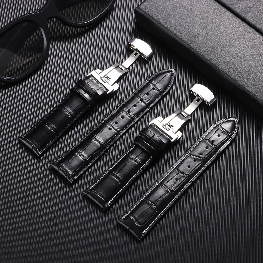 Butterfly Buckle Genuine Calfskin Leather Watch Starp Universal Replacment Watch Bands 12/13/14/15/16/17/18/19/20/21/22/23/24mm