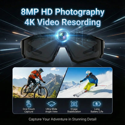 AI Smart Glasses with Camera 4K Video Recording Glasses Polarized Sports Sunglasses EIS Stabilization ual Mic Noise Canceling