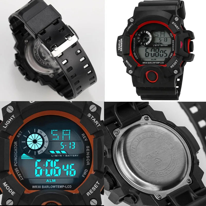 Men's Watch Fashion Sports Electronic Wristwatch Large Dial Multifunctional Waterproof Luminous Alarm Kids Male's Military Watch