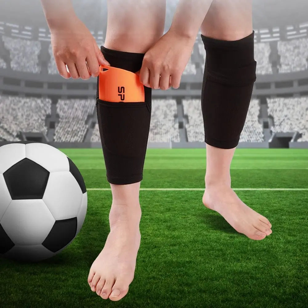 1Pair Soccer Shin Guard Football Crashproof Calf Protector Nylon Leg Sleeves Sock Shin Protector with Pocket Training Protection