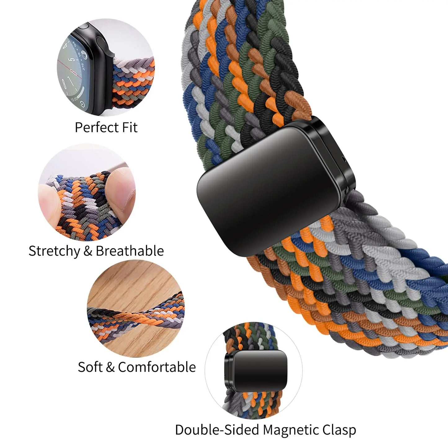 Braided Strap For Apple Watch Band 44mm 40mm 45mm 49mm 41mm 38 buckle Bracelet iWatch Series se 7 3 6 8 9 Ultra 2 Magnetic Band