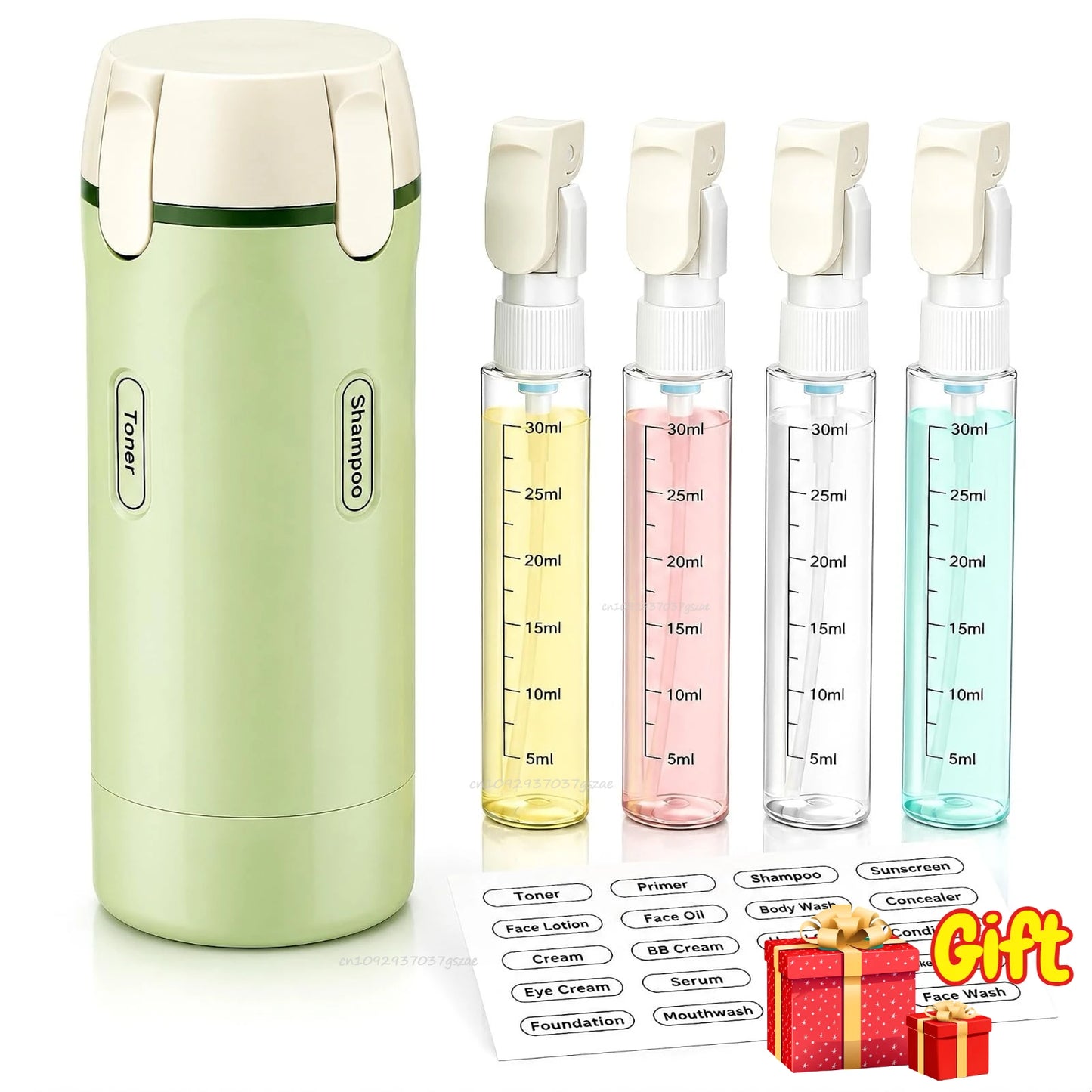 4-in-1 Emulsion Dispenser Bottle Travel Bottle Minimalist with Labels Travel Dispenser Bottle Toiletry Container Travel Bottles
