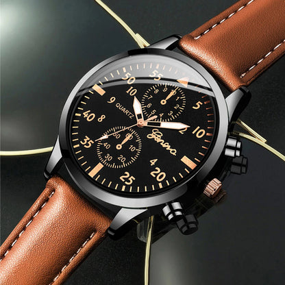 4PCS Fashion Arabic Dial Men Business Watches Vintage Bracelets Set Leather Band Quartz Wristwatch Relogio Masculino（Without Box