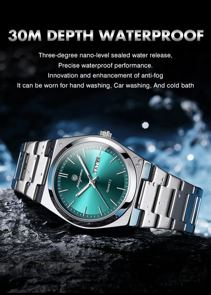 PAAZOMU Fashion Men's Quartz Watch Stainless Steel Waterproof Luminous Man Watch Chronograph Date Multifunction Watches For Men