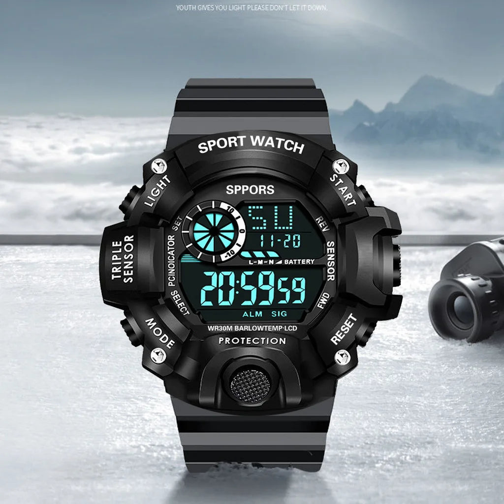 Men's Watch Fashion Sports Electronic Wristwatch Large Dial Multifunctional Waterproof Luminous Alarm Kids Male's Military Watch