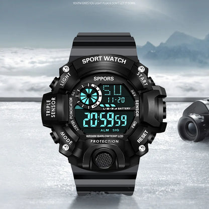 Men's Watch Fashion Sports Electronic Wristwatch Large Dial Multifunctional Waterproof Luminous Alarm Kids Male's Military Watch