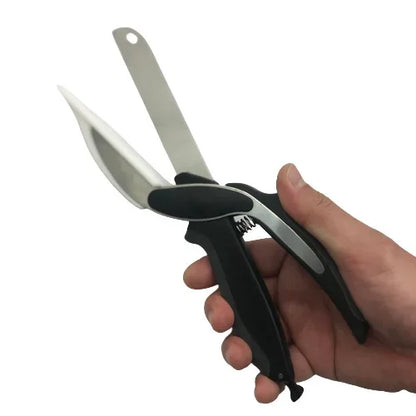 Stainless Steel Kitchen Scissors 2 In 1 Cutting Board Chopper Fruit Vegetable Multifunctional