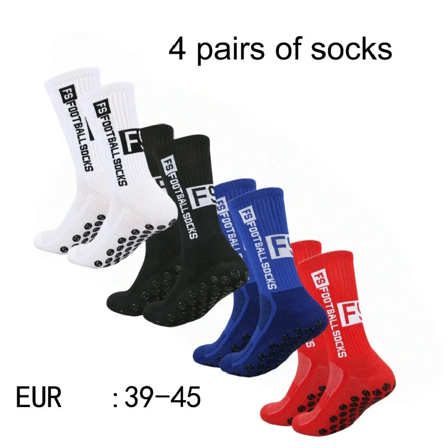 4 Pairs Men's Soccer Socks with Grip, Non Slip Anti Slip Athletic Socks with Cushion Pads for Football/Basketball/Hockey