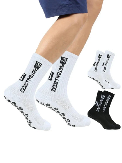4 Pairs Men's Soccer Socks with Grip, Non Slip Anti Slip Athletic Socks with Cushion Pads for Football/Basketball/Hockey