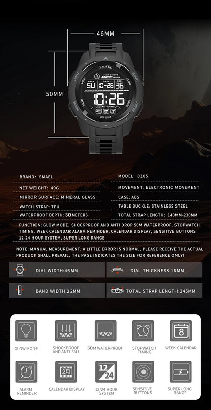 New SMAEL 8105 Watches Camo Strap Military Sport Watch for Men Clock Fashion Digital Wristwatch Waterproof Shockproof Watches