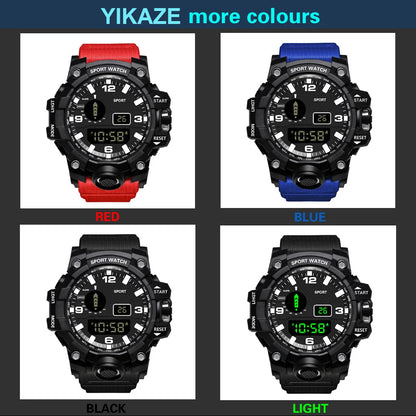 Men's Watch Fashion Sports Electronic Wristwatch Large Dial Multifunctional Waterproof Luminous Alarm Kids Male's Military Watch