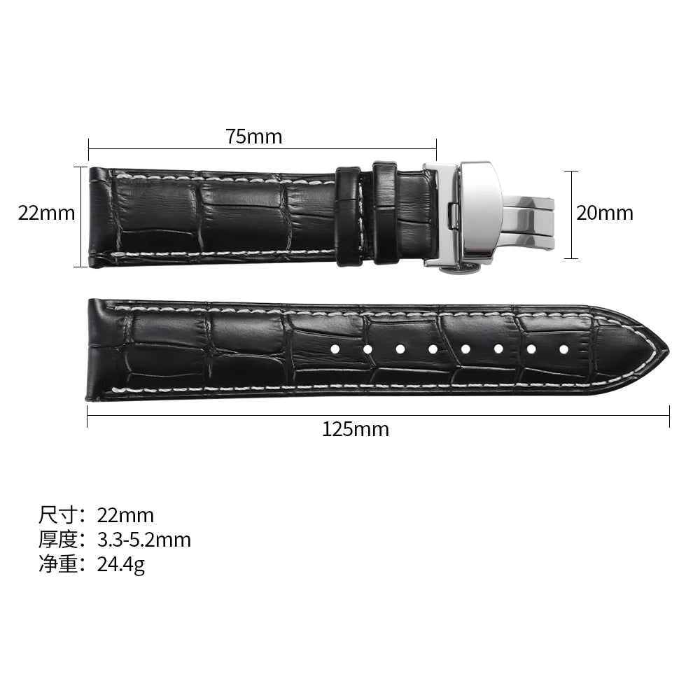 Butterfly Buckle Genuine Calfskin Leather Watch Starp Universal Replacment Watch Bands 12/13/14/15/16/17/18/19/20/21/22/23/24mm