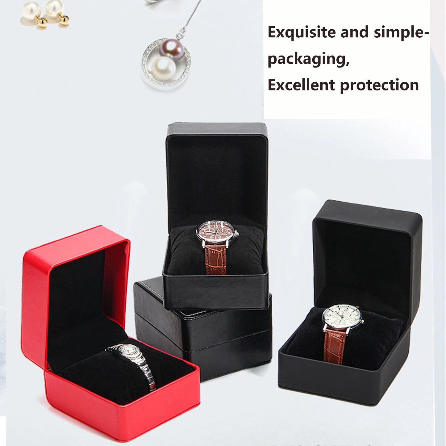 Single Watch Gift Box with Pillow PU Leather Wristwatch Display Case Organizer for Men