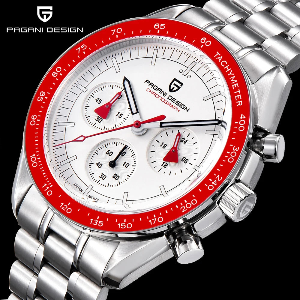 PAGANI DESIGN 2026 New Moon Men's Watches Luxury Quartz Watch For Men VK63 Chronograph AR Sapphire Mirror Ceramic Bezel Luminous