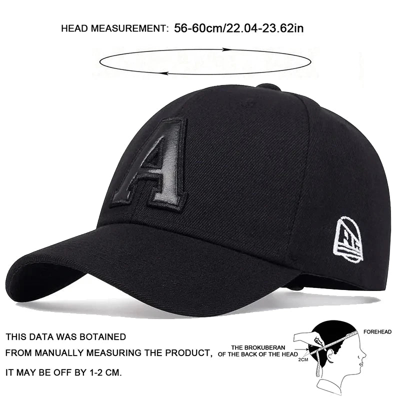 Unisex A Letter Leather Label Embroidery Snapback Baseball Caps Spring and Autumn Outdoor Adjustable Casual Hats Sunscreen Hat