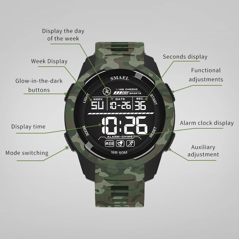 New SMAEL 8105 Watches Camo Strap Military Sport Watch for Men Clock Fashion Digital Wristwatch Waterproof Shockproof Watches