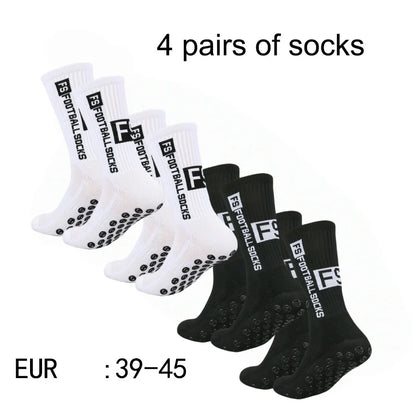 4 Pairs Men's Soccer Socks with Grip, Non Slip Anti Slip Athletic Socks with Cushion Pads for Football/Basketball/Hockey