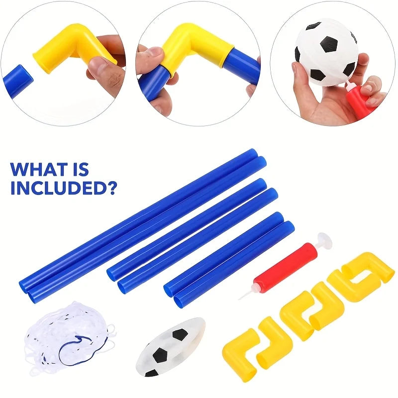 Portable Indoor/Outdoor Toy Football Goal Set44x25cm - Micro Soccer Net Pump&Ball Lightweight Kids Training Park Beach Games
