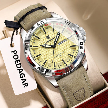 POEDAGAR Original Men Watch Luxury Waterproof Luminous Date Week Watch For Man Quartz Leather Fashion Men's Watches Reloj Hombre